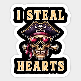 I Steal Hearts Valentines Day  Pirate Skull Valentine Celebration Sticker